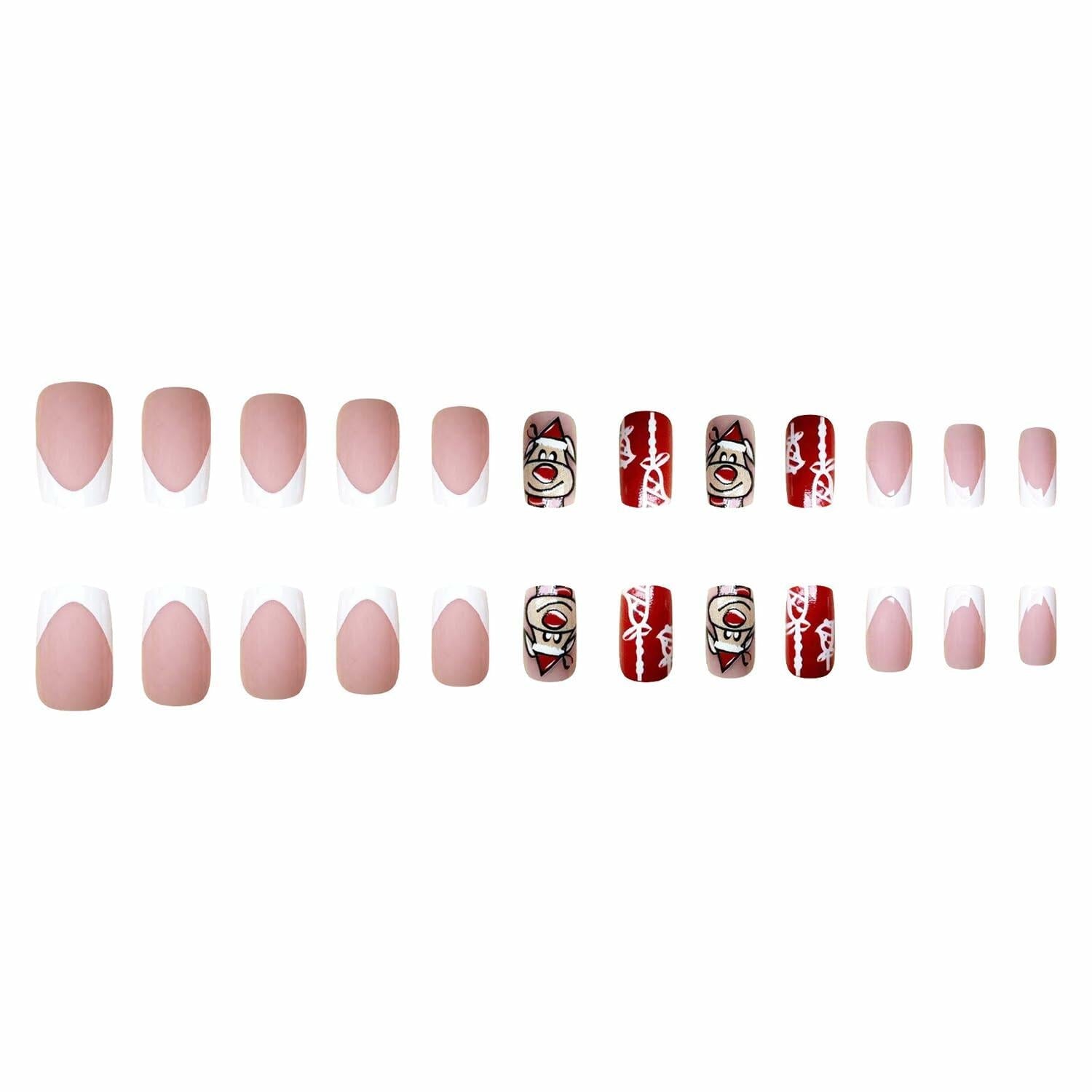 24 Pcs Christmas Press On Nails Medium Square Purple 5D Emboss Matte