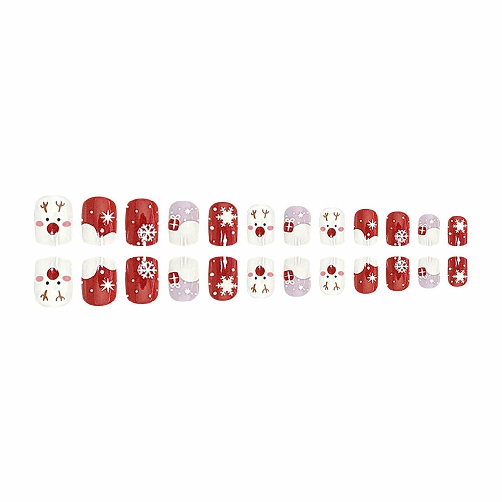 24 Pcs Christmas Press On Nails Short Square Red Acrylic False Nails