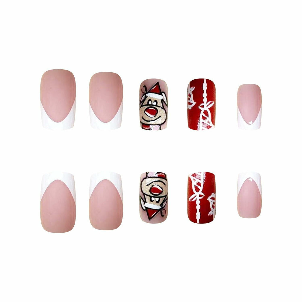 24 Pcs Christmas Press On Nails Medium Square Purple 5D Emboss Matte