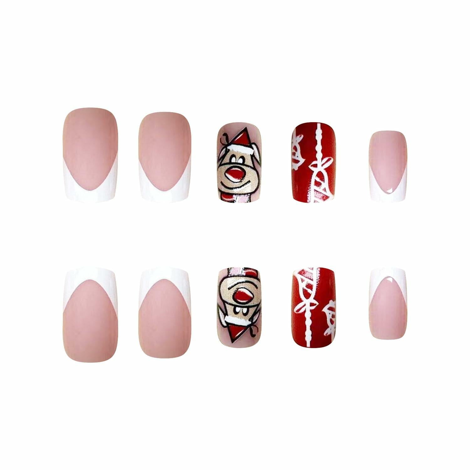 24 Pcs Christmas Press On Nails Medium Square Purple 5D Emboss Matte