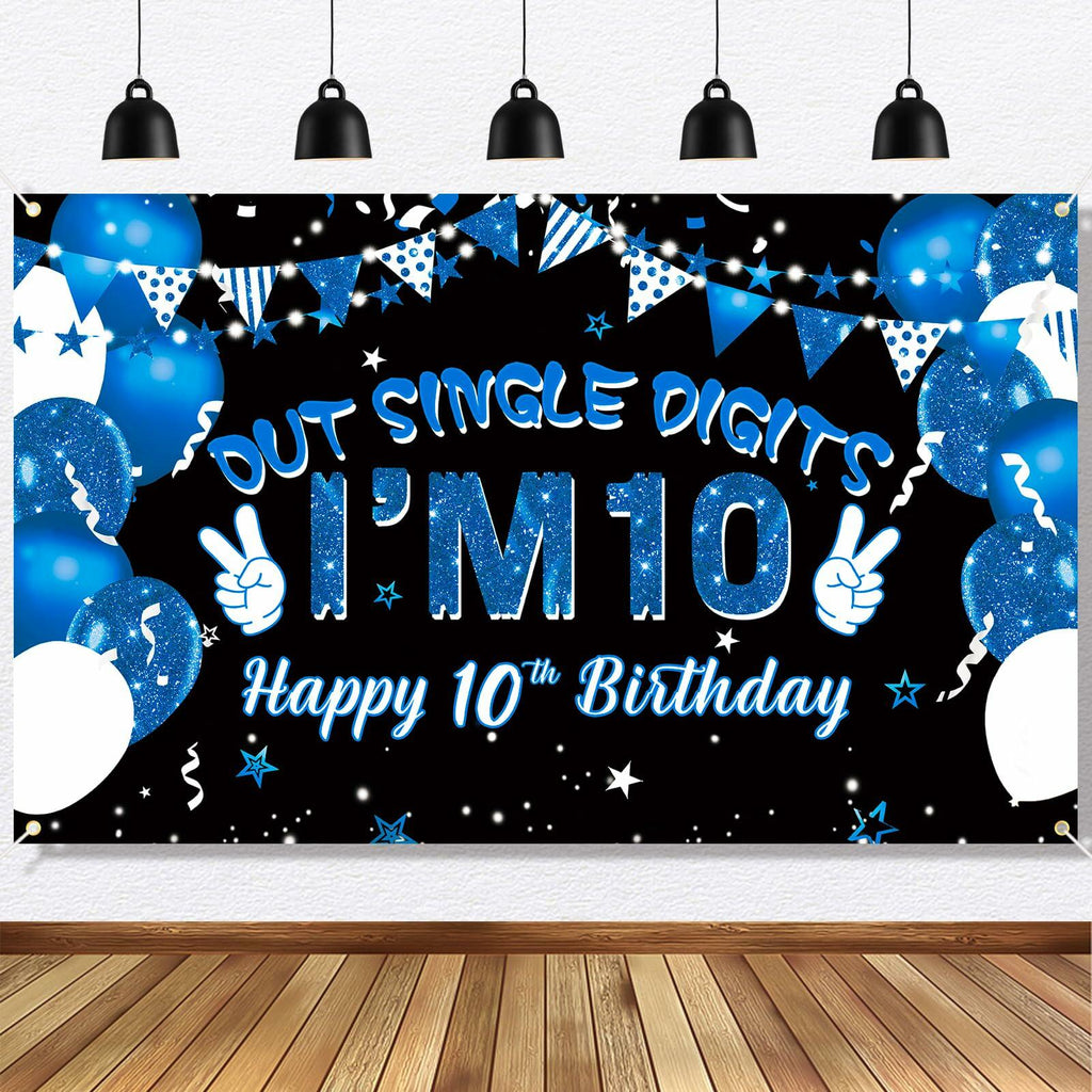 Ushinemi 10th Birthday Banner Boys Party Supplies 6x3.6ft Double Digits
