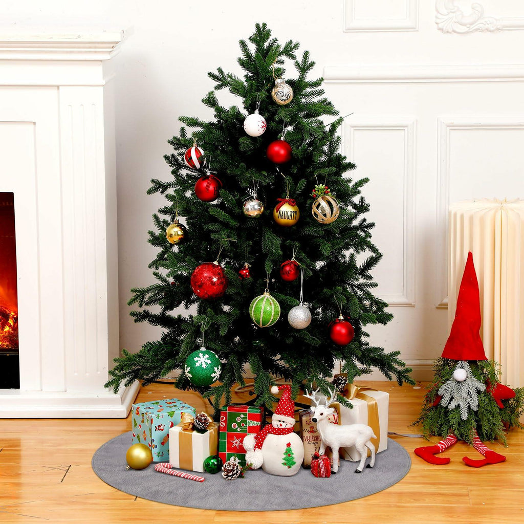 HyDren Velvet Cozy Christmas Tree Skirt Grey Brown Faux Fur 30 Inch