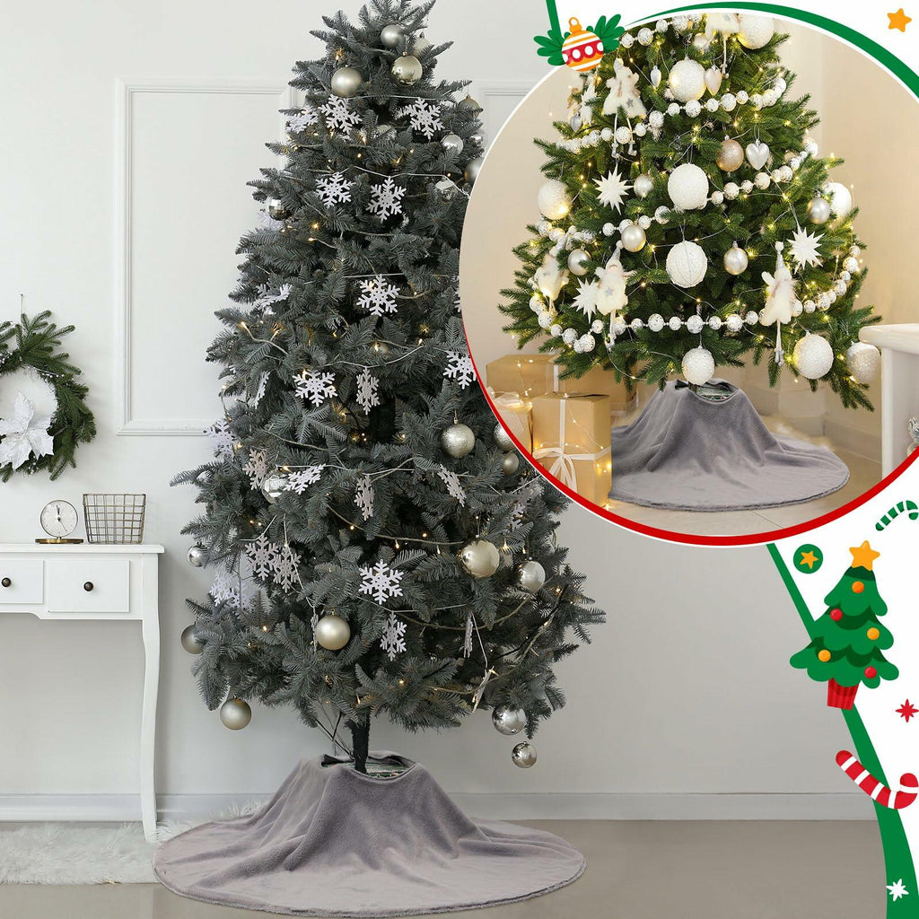 HyDren Velvet Cozy Christmas Tree Skirt Grey Brown Faux Fur 30 Inch