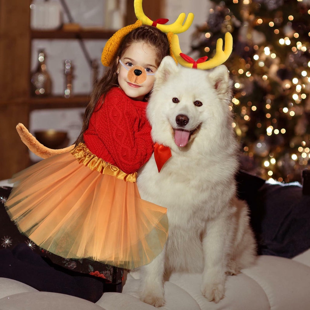 PAJXNJC Deer Antler Headband Set Dog Ears Nose Bow Tie Tail Gloves Yellow