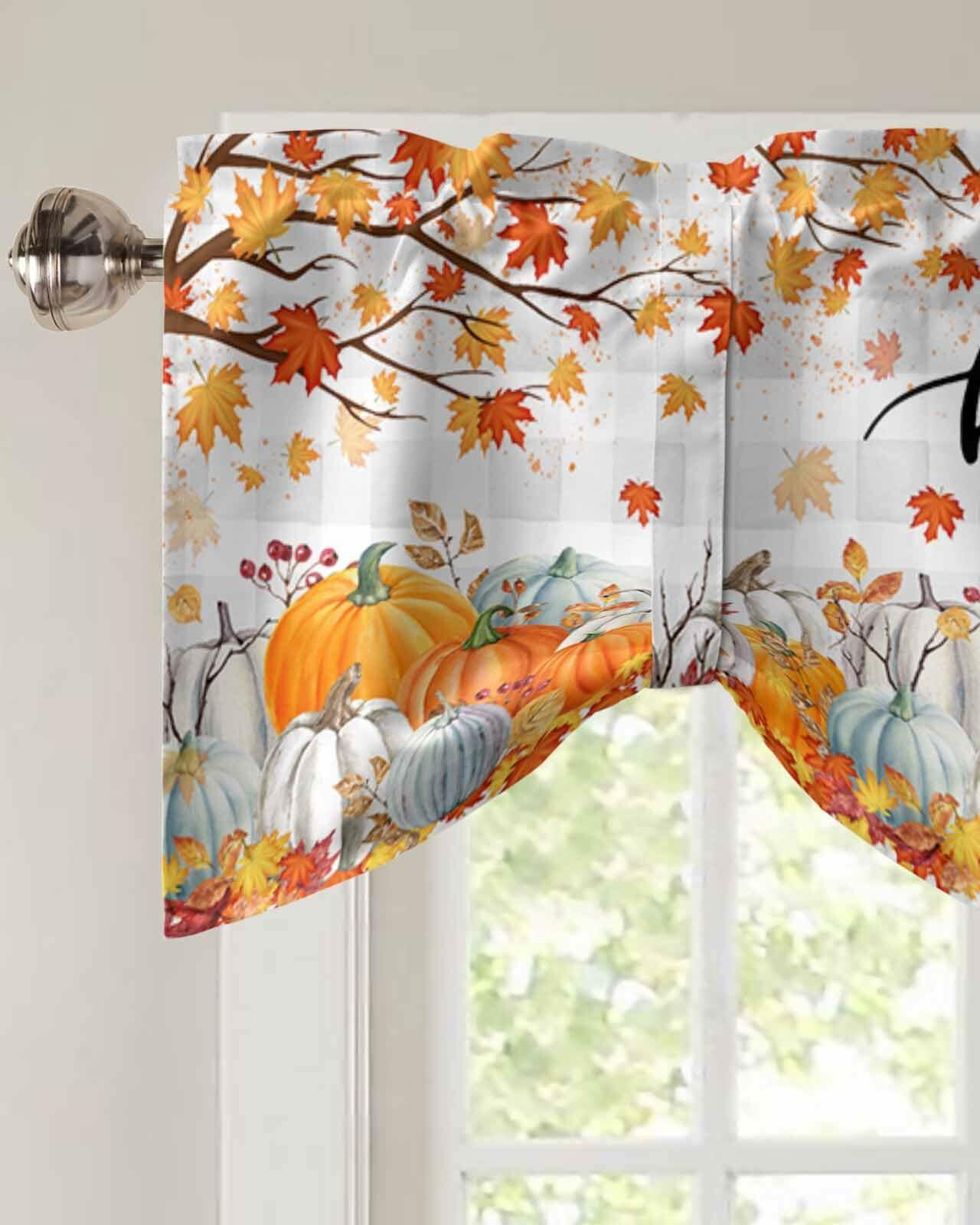 RisQiten Hello Fall Tie Up Valance Curtains Orange 54x18