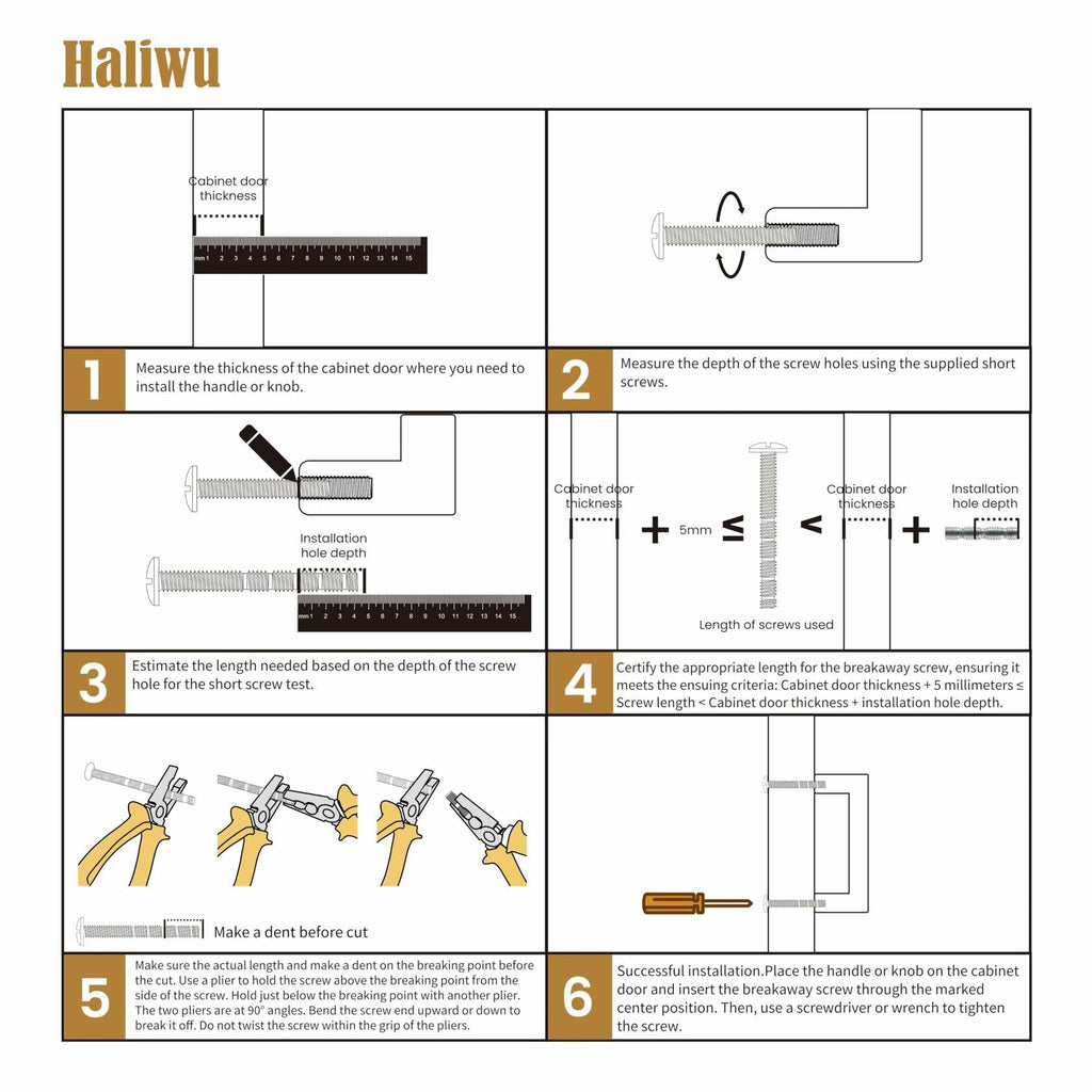 Haliwu 6 Pack Cabinet Handles 3-3/4 Inch Hole Center Champagne Bronze