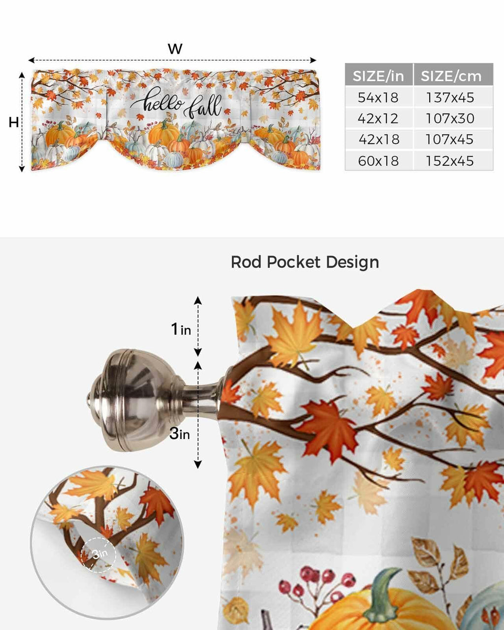 RisQiten Hello Fall Tie Up Valance Curtains Orange 60x18