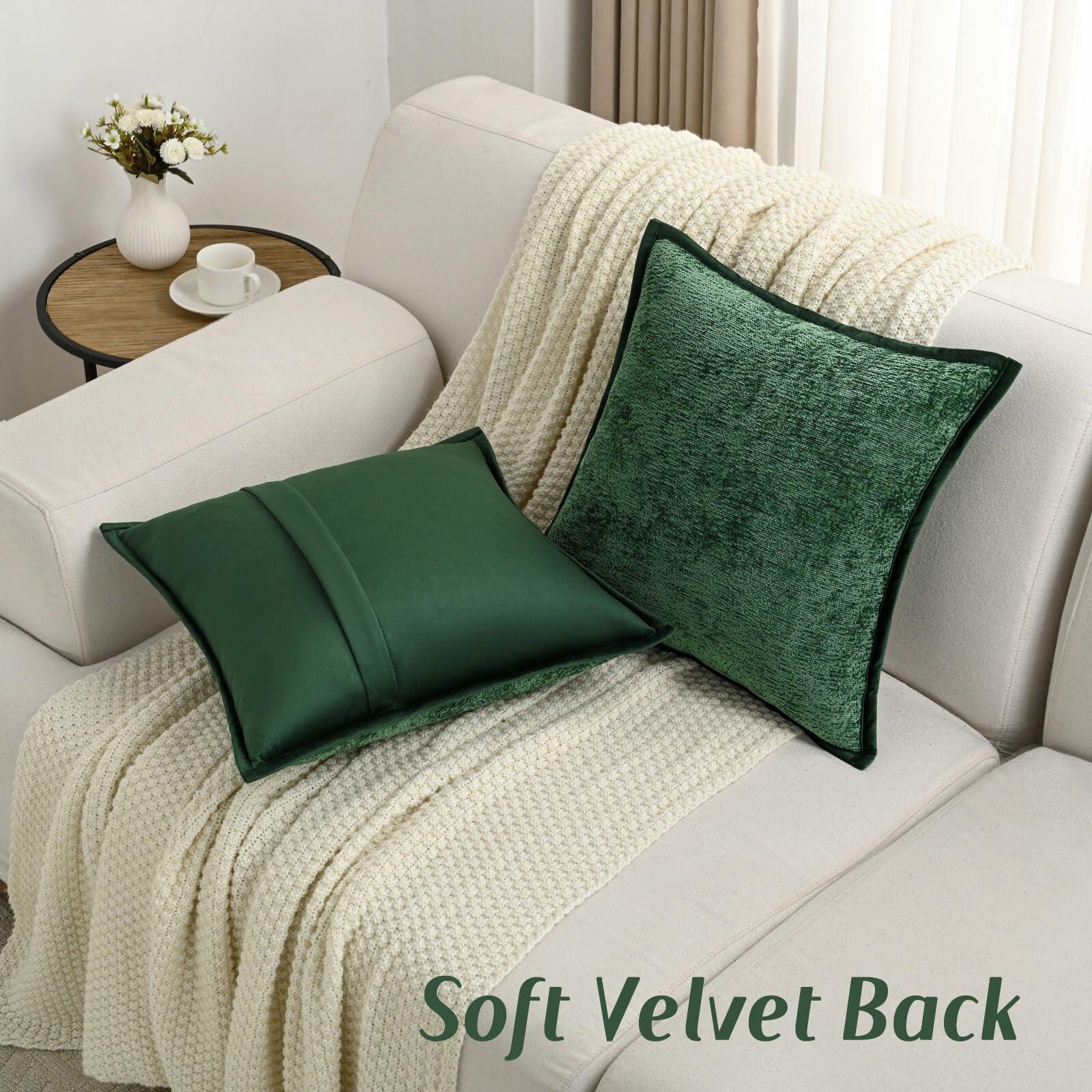 FUTEI Dark Green Chenille Throw Pillow Covers 26x26 Inch Set of 2