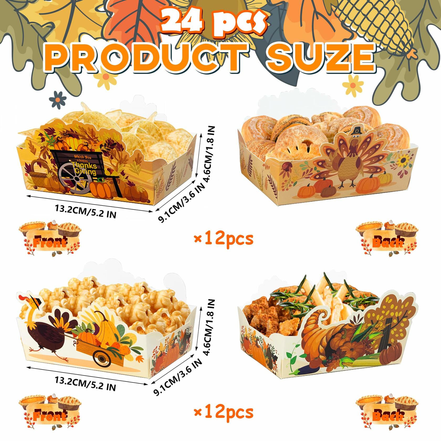 Thanksgiving Disposable Snack Bowls 24pcs Autumn Theme Party Supplies