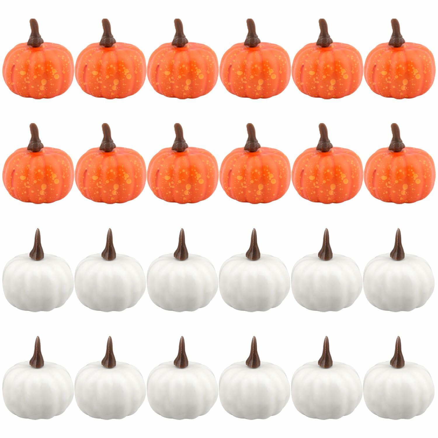Reicyfang 24 Pcs Mini Artificial Pumpkin Decor Rustic Harvest Orange Set