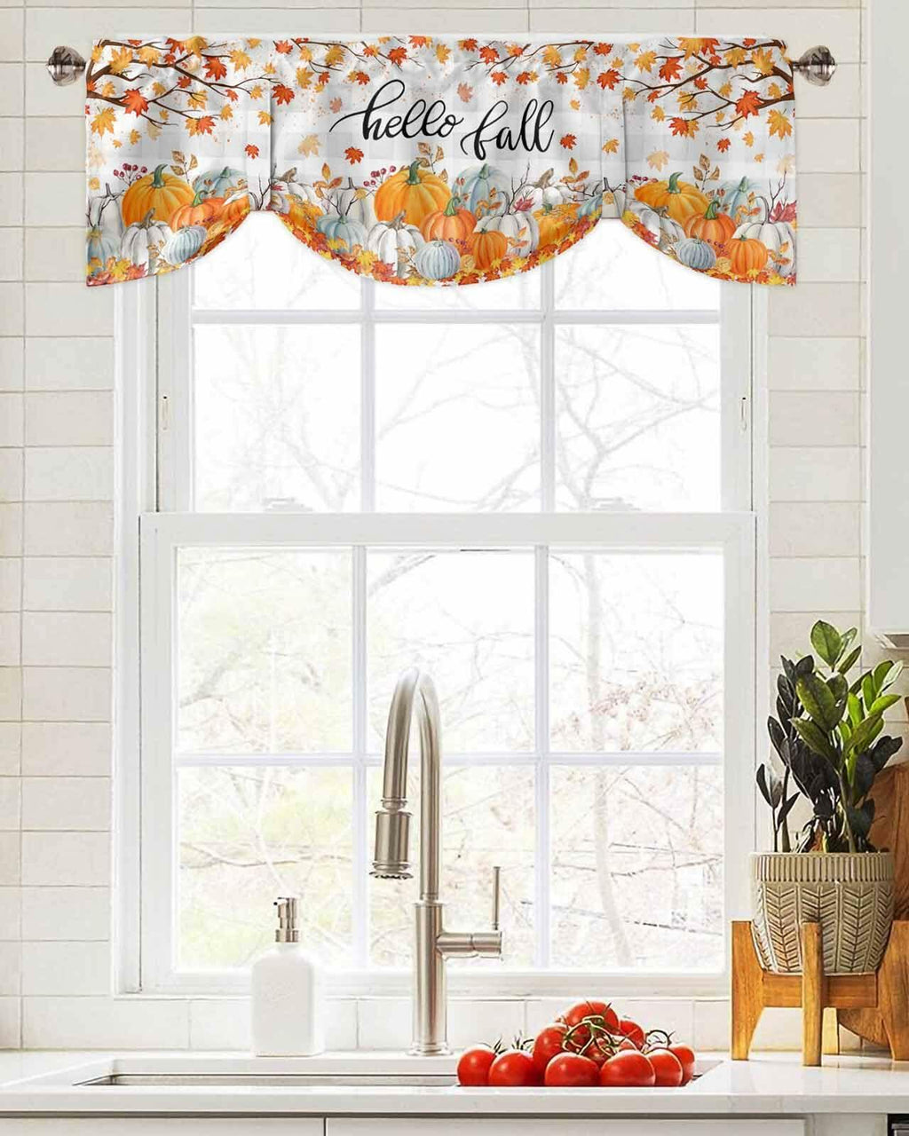 RisQiten Hello Fall Tie Up Valance Curtains Orange 60x18