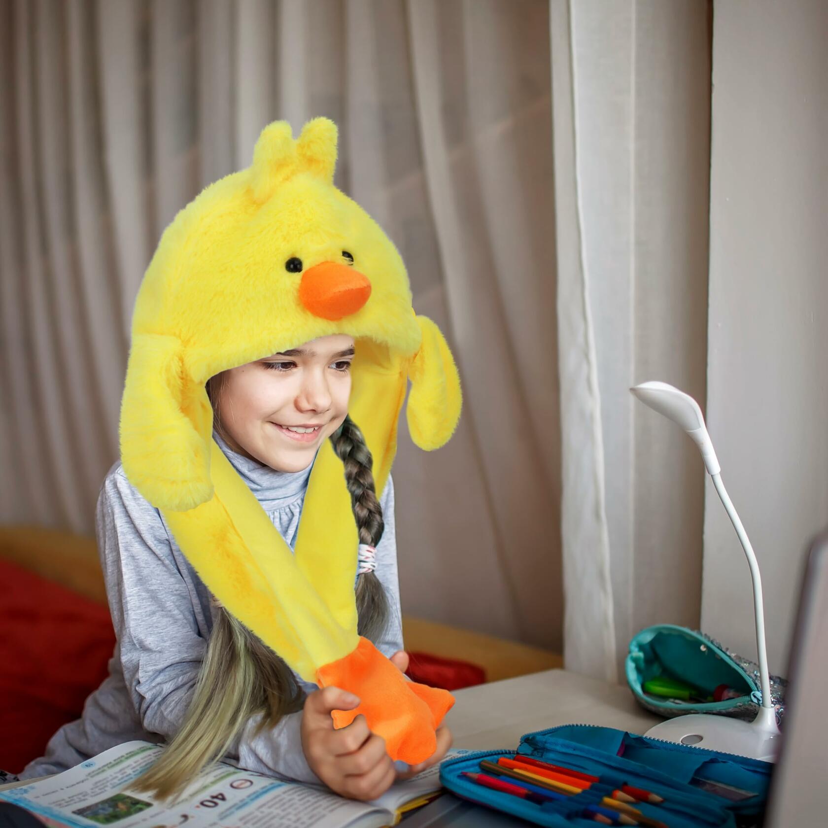 Bubblepompom Duck Plush Hat with Ears Yellow 22" Size 22"