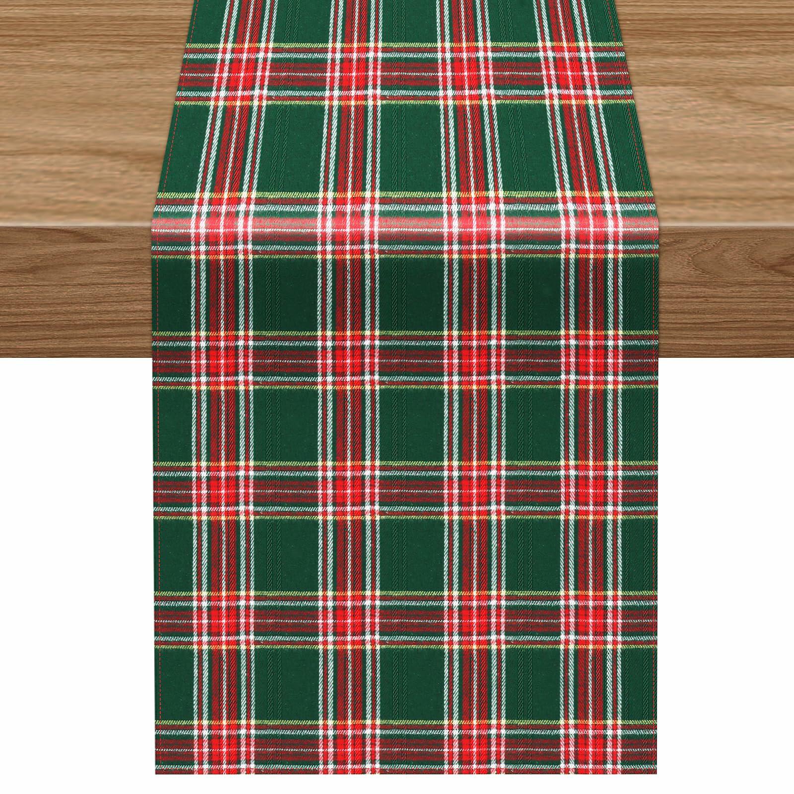 Buffalo Plaid Cotton Table Runner Reversible Red Green 14x84 Inch