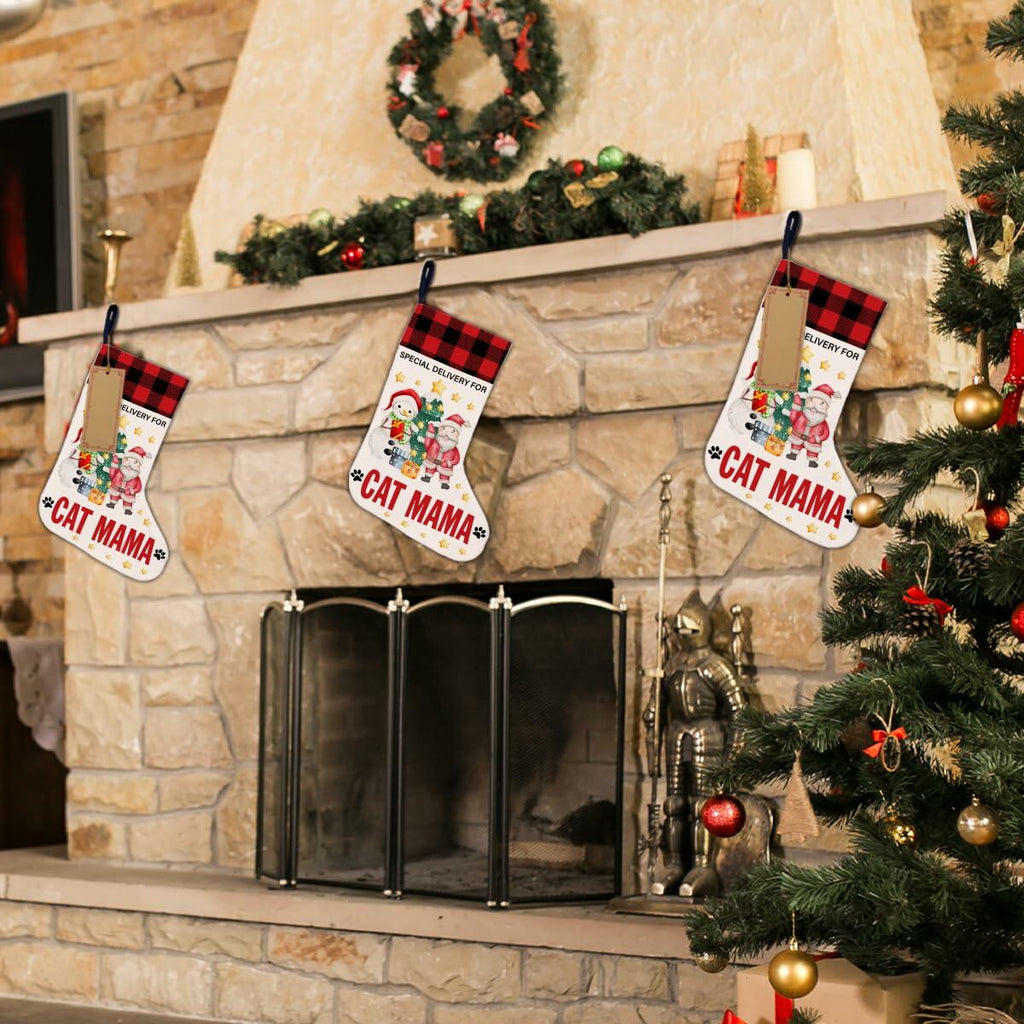 TSUYAWU Cat Mama Christmas Stocking Holiday Decoration 18x12 Inch