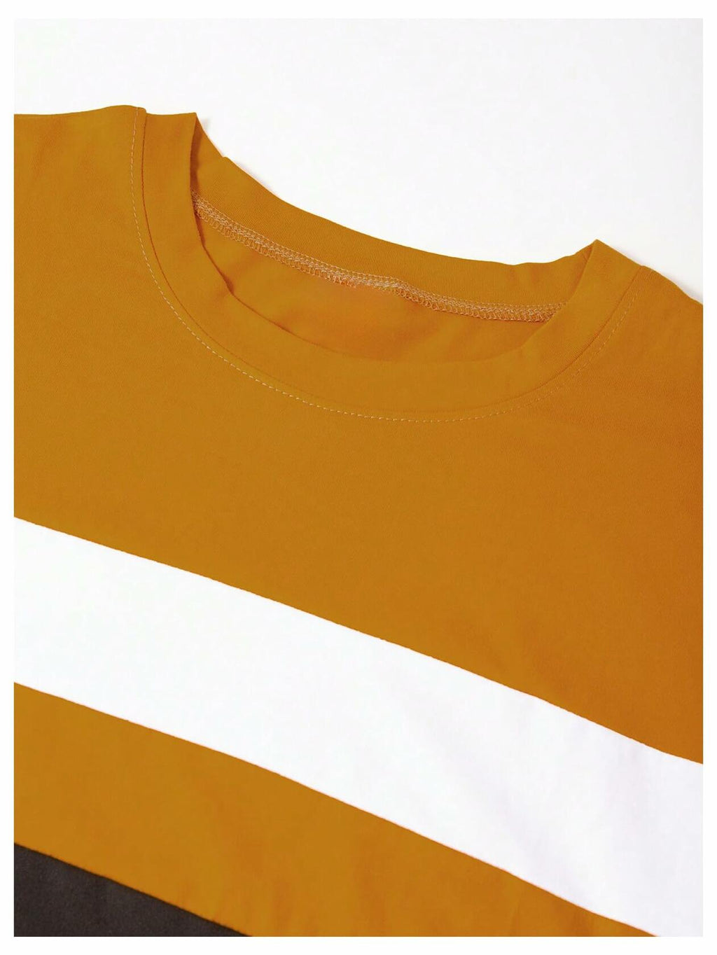 COZYEASE Men's Color Block Striped Long Sleeve Tee Mustard Yellow Size XL