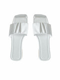 Verdusa Women's Square Toe Ruched Flat Slip On Sandals White Size 7.5