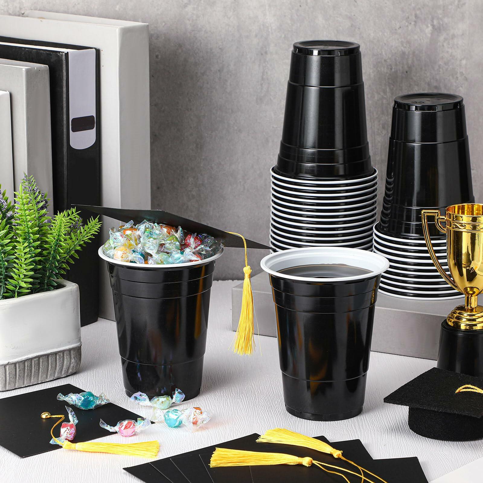 Jingmore Graduation Gift Box 30 Set 16oz Black Plastic Cups Graduation Cap