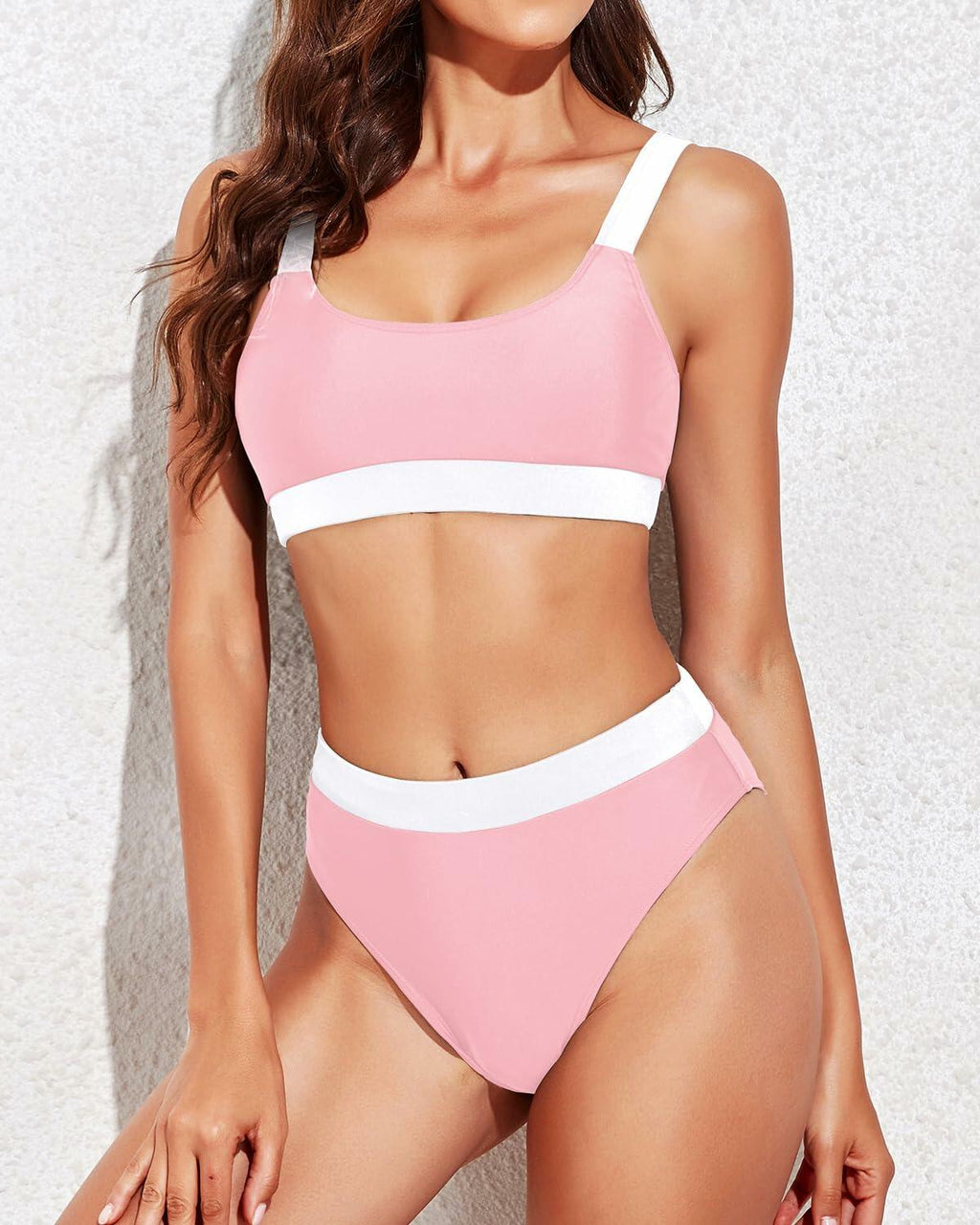 Tempt Me Women Pink White Two Piece High Waisted Bikini Swimsuit XL
