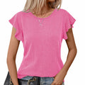 levaca Womens Ribbed Ruffle Short Sleeve Top Blue Size L