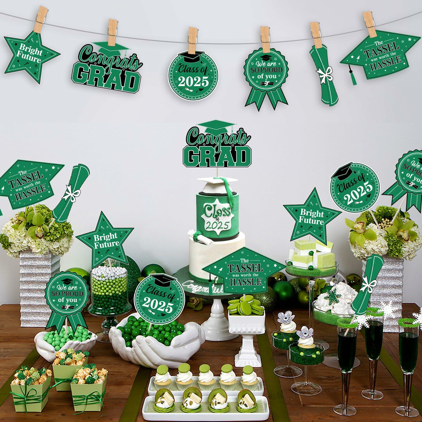 JOYMEMO Graduation Party Centerpiece Sticks 24pcs Teal Black 2025