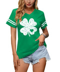 Women St Patricks Lucky Green V Neck T Shirt Gold Shamrock Size M