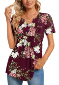 CATHY Womens Henley Tunic Top V Neck Button Wine Red Size XL