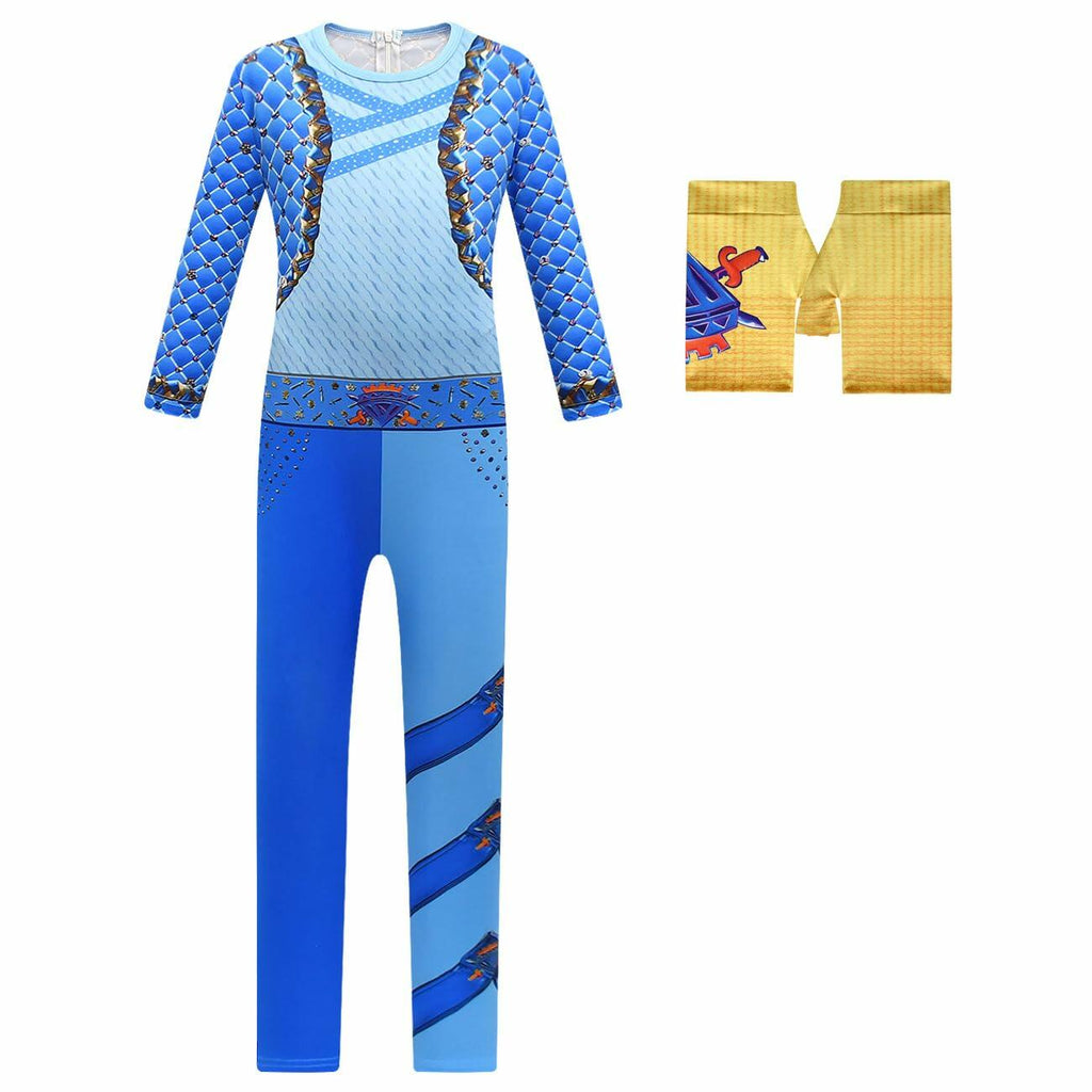 laughZuaia Girl Jumpsuit Princess Bodysuit with Glove Blue Size 5-6