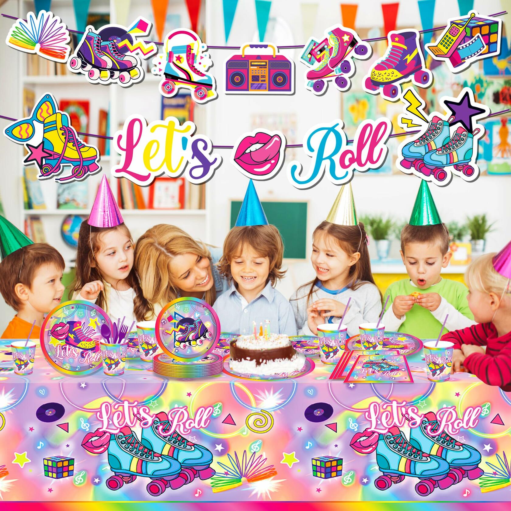 3 PCS Hippy Rainbow Disposable Plastic Tablecloth Rectangle Multicolor