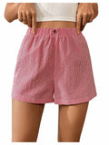 Verdusa Women's Plaid Print Elastic Waist Casual Shorts Red White Size S