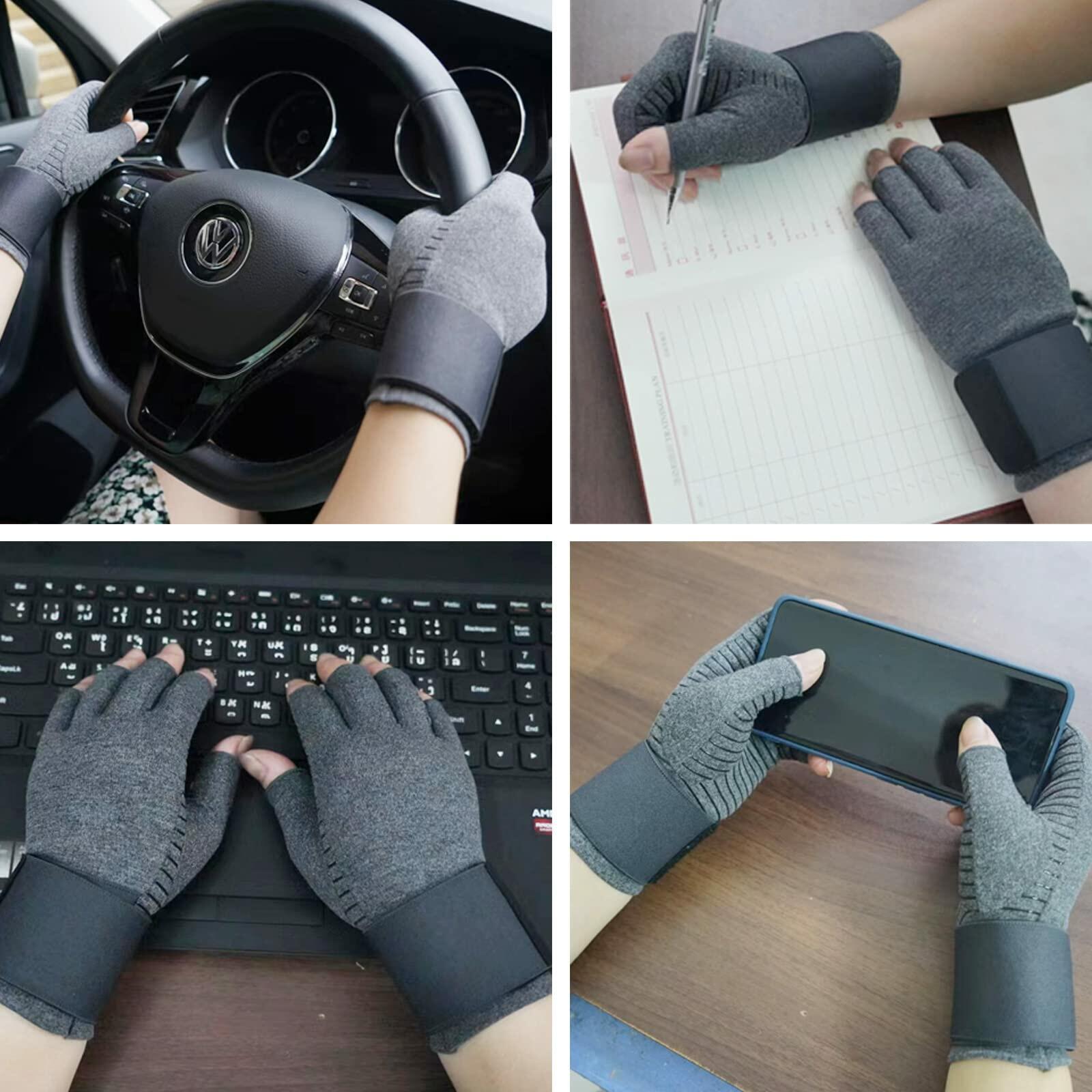 VigorGlove Copper Fit Arthritis Gloves Adjustable Belt Anti-Slip Black 2P XL