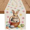 QIONG MENG Easter Table Runner Bunny Eggs Basket Flowers 13x72 Inch