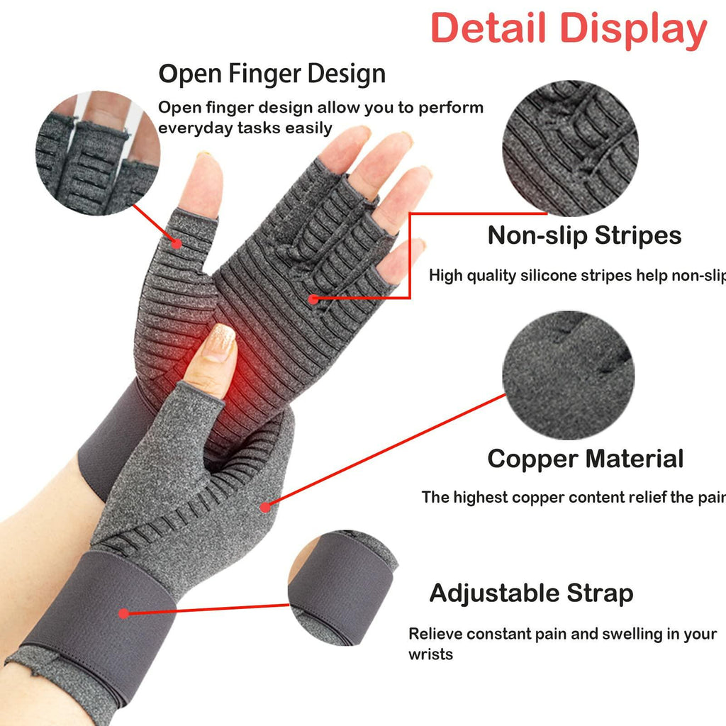 VigorGlove Copper Fit Arthritis Gloves Adjustable Belt Anti-Slip Black 2P XL