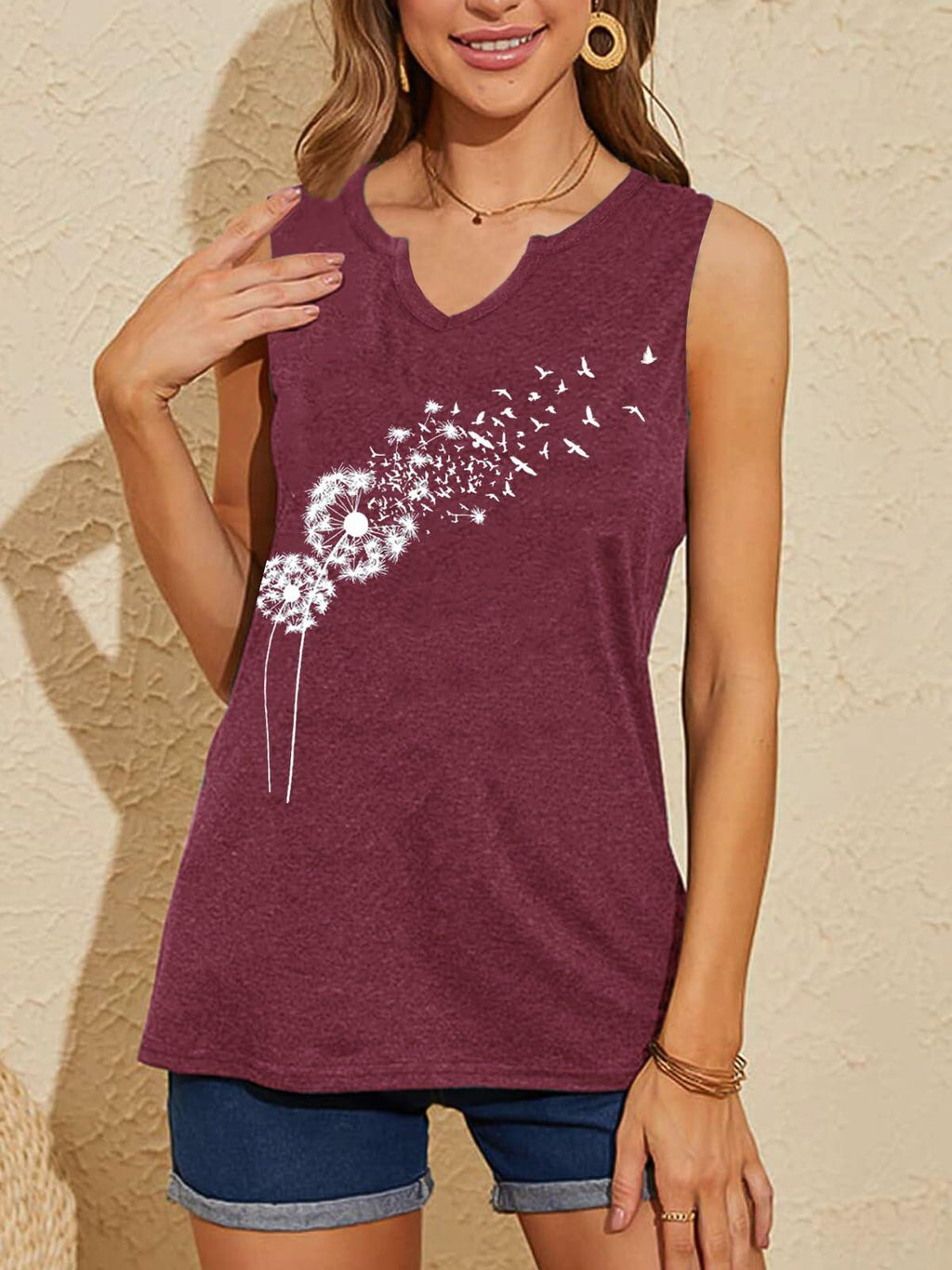 YIUIERE Womens Floral Graphic Tank Top V Neck Sleeveless Purple1 Size S