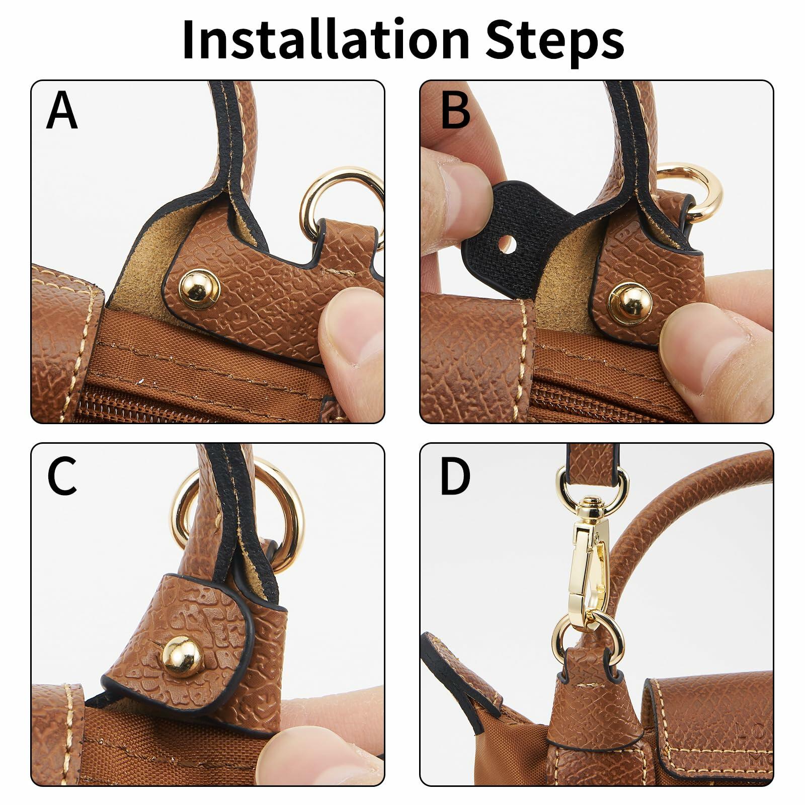 DEVPSISR Leather Adjustable Purse Strap for Longchamp Handbag Black Silver
