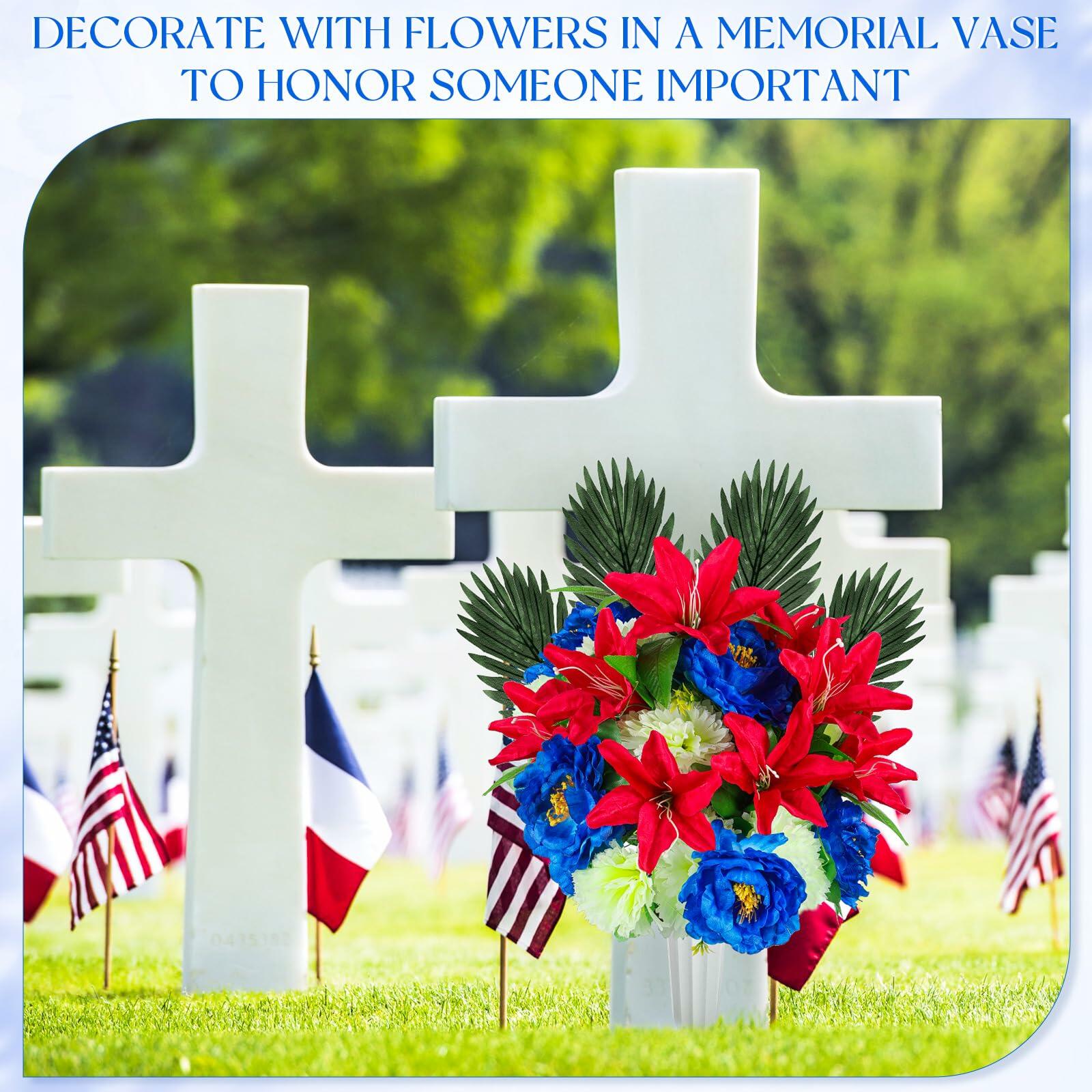 Riceshoot Artificial Memorial Red Lily Bouquet for Gravesite, Single Stem