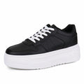 JABASIC Women Platform Sneakers Low Top Lace Up Walking Shoes Black Size 7