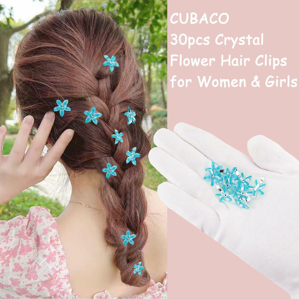 CUBACO 30pcs Mini Rhinestone Hair Clips Crystal Bridal Flower Clips