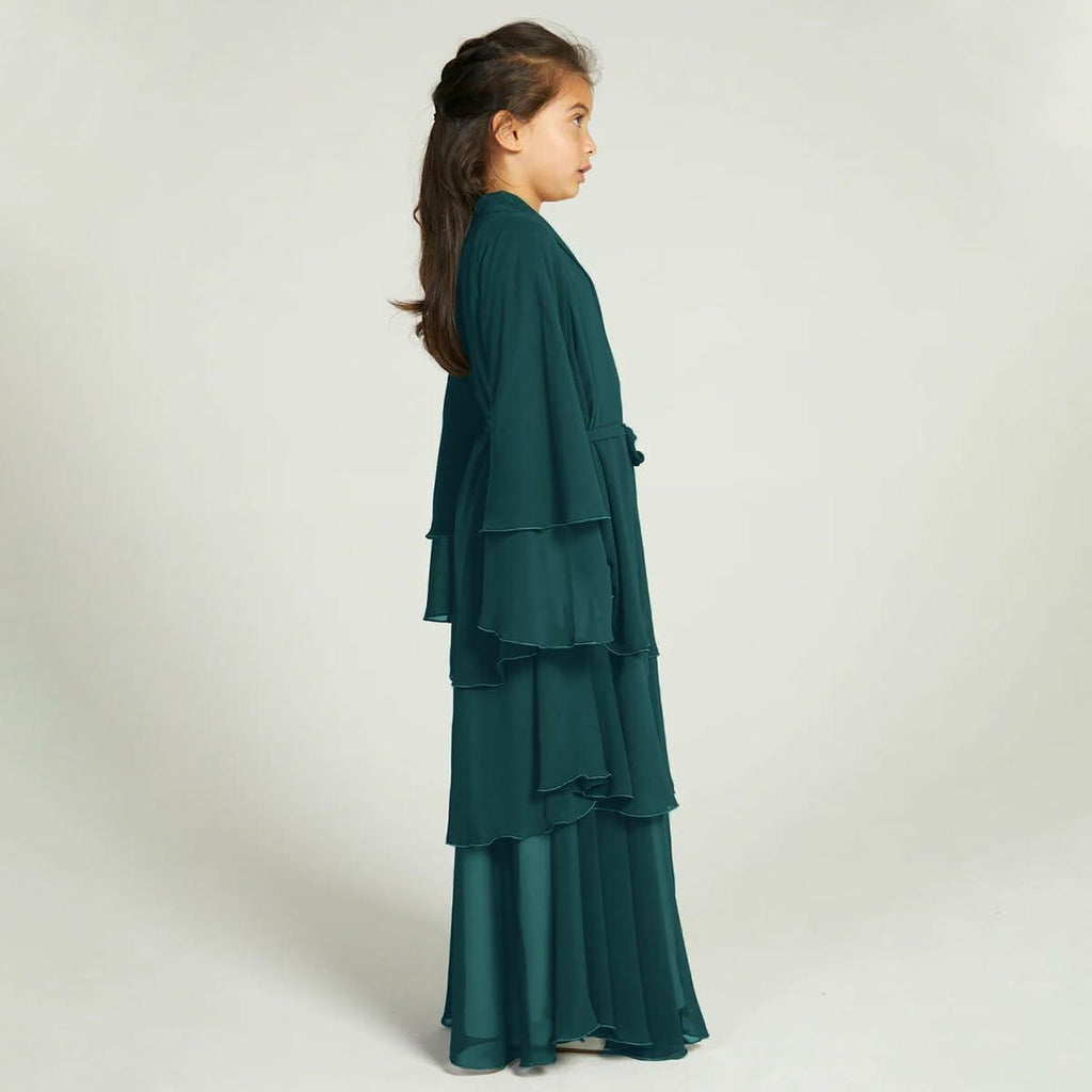 Muslim Girl Abaya Kaftan Dress Dark Green 7-8Y Long Sleeve Eid Ramadan Wear