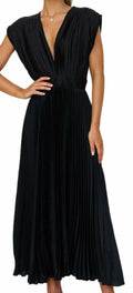 kiobrvhe Satin V Neck Pleated Midi Dress Sleeveless Black Size S