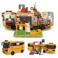 Kids Dollhouse Playset Portable School Bus with 46 Accessories Multicolor