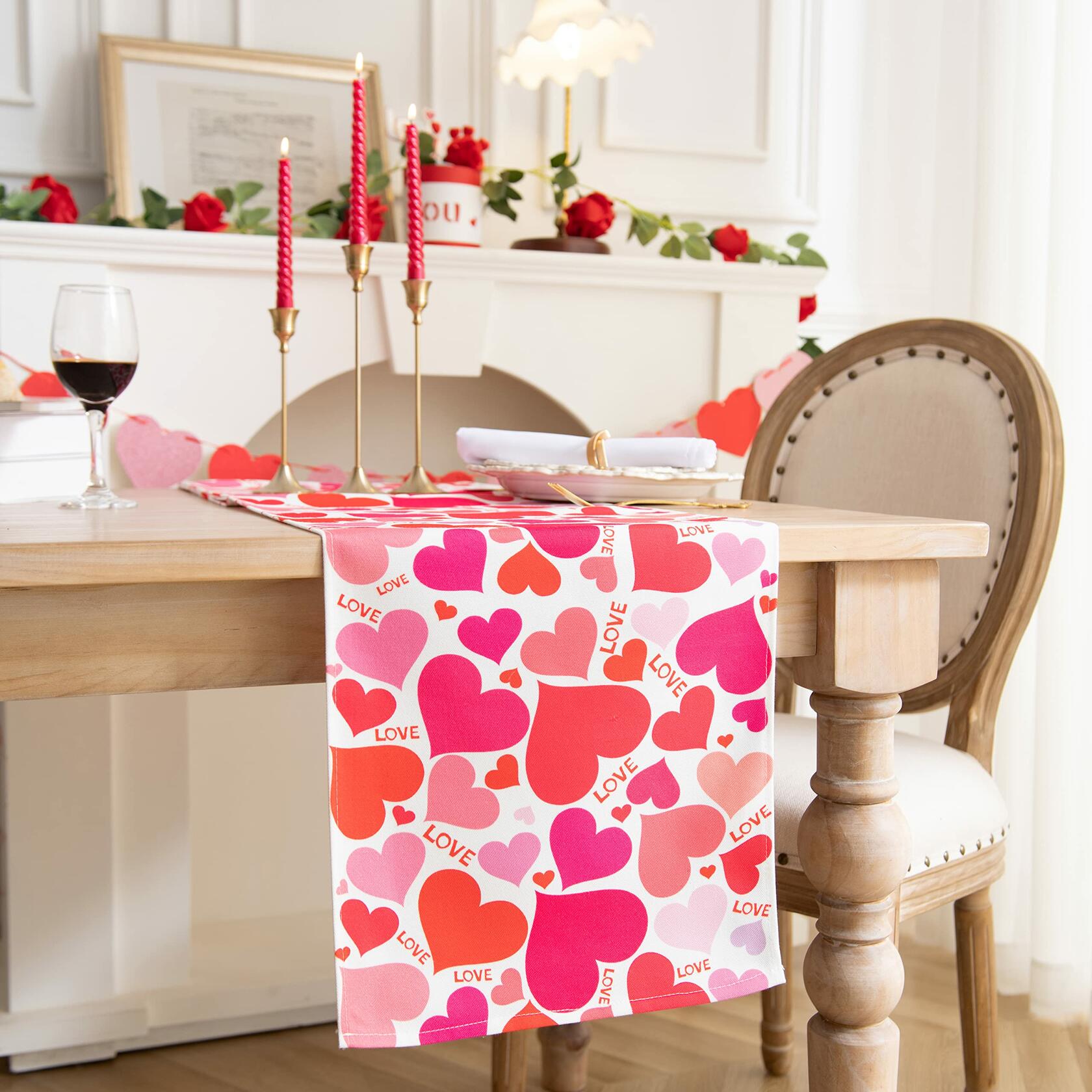 Joyfol Day Valentine's Red Love Heart Table Runner 13x72 Inches