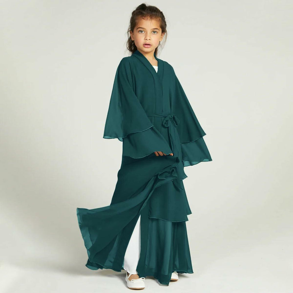 Muslim Girl Abaya Kaftan Dress Dark Green 7-8Y Long Sleeve Eid Ramadan Wear
