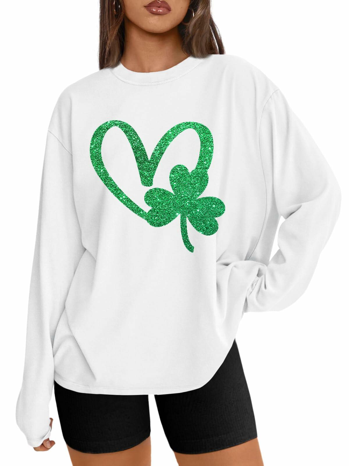 St. Patrick’s Day Women’s Lucky Shamrock Long Sleeve Tee Green 2XL
