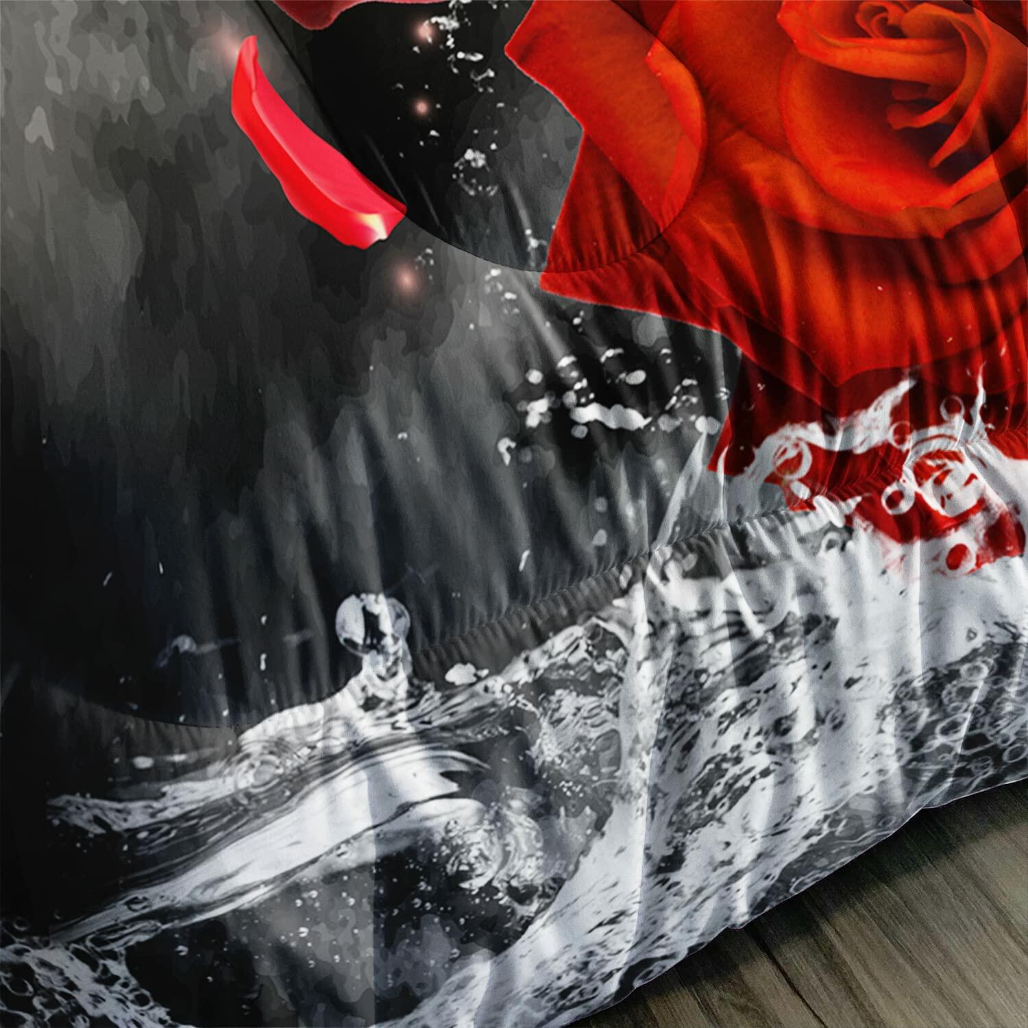 AILONEN 3D Oil Painting Red Rose Comforter Set Twin Size 3 Pieces