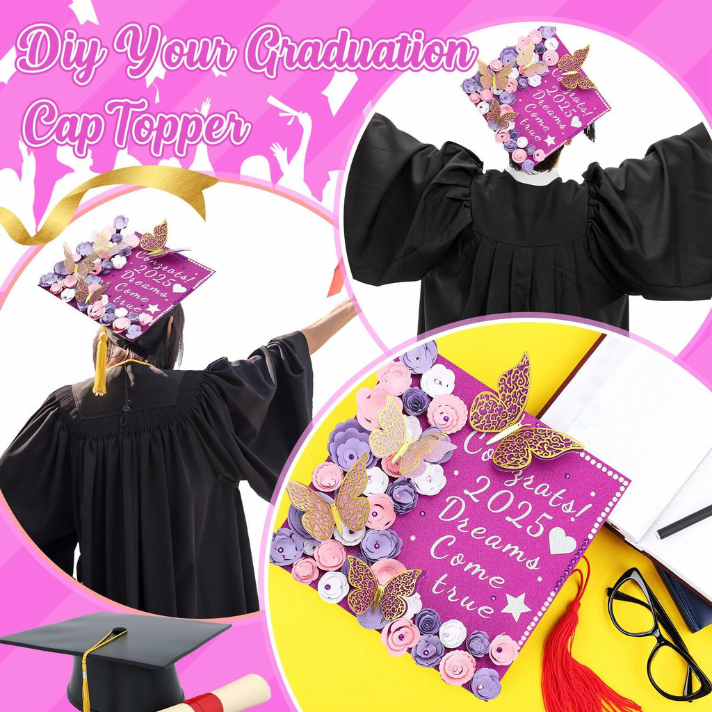 Knitgrip Graduation Cap Decoration Kit 98 Pc Purple Faux Flowers Butterfly