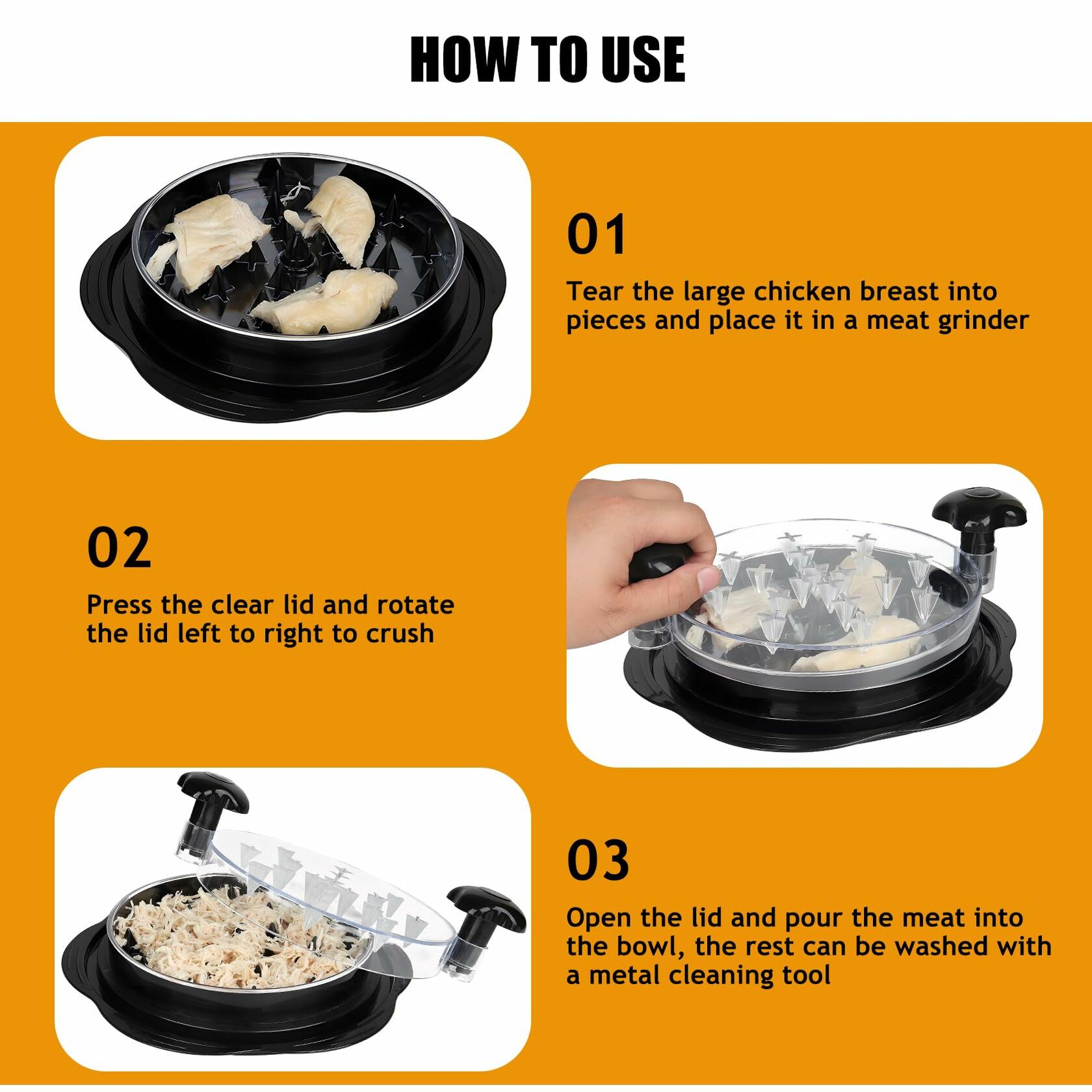 Chicken Shredder Tool Large with Tray Brush Non-Slip Handle Black BPA Free