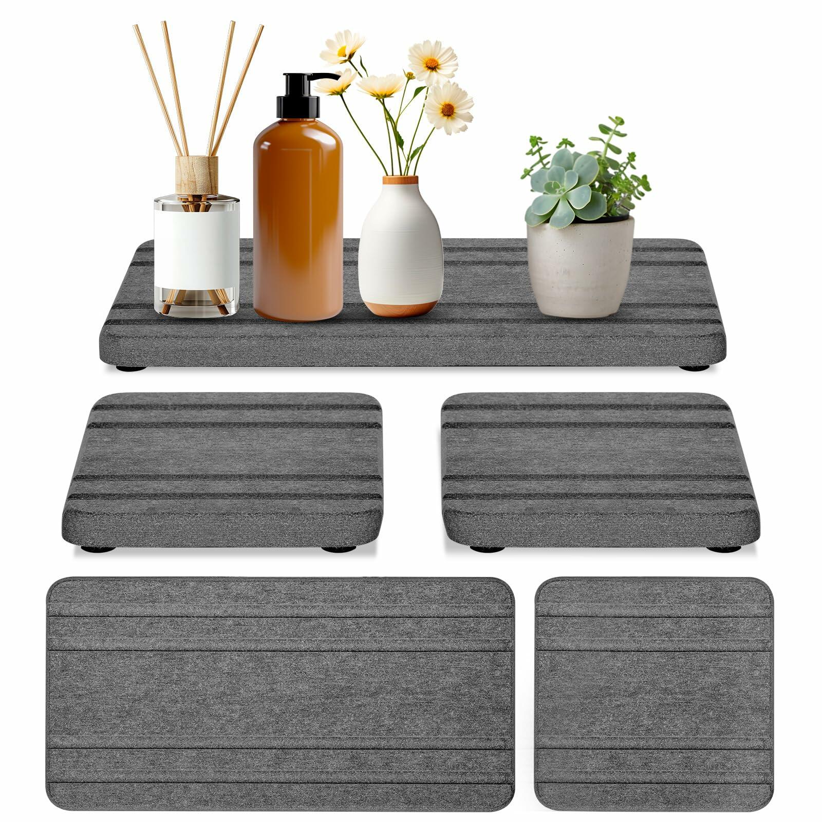 Vegoran 3PCS Grey Diatomite Stone Sink Tray 4x8in Water Absorbing Fast Dry