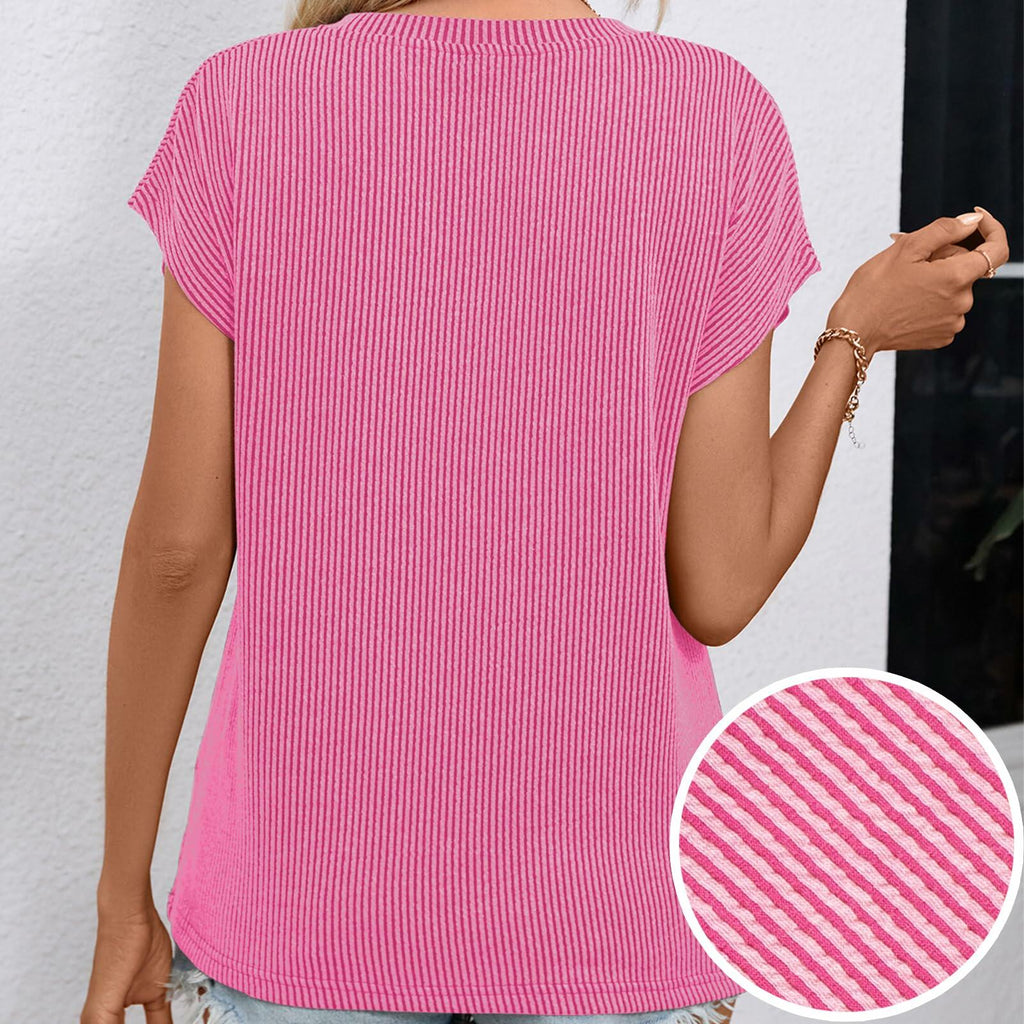 levaca Womens Ribbed Cap Sleeve Crewneck Tee Black Size L