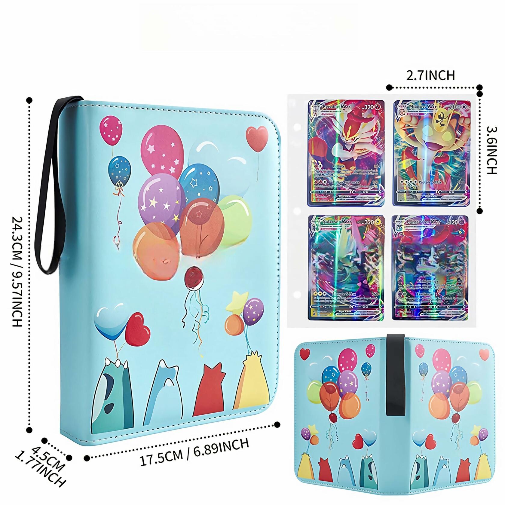 Pokemon Card Binder 400 Capacity 4-Pocket PU Leather Zip Album Balloon Cover
