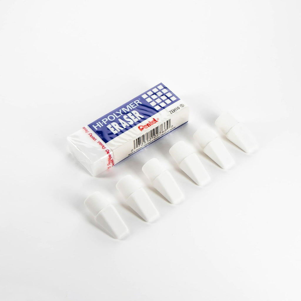 Pentel HI-Polymer Eraser Combo Pack 6 Caps 1 Large White ZEH0210BP7
